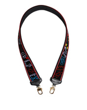 Black Cotton Printed Women Bag Accessory Shoulder Strap