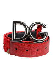 Dolce & Gabbana Red Viscose Silver DG Logo Metal Buckle Belt