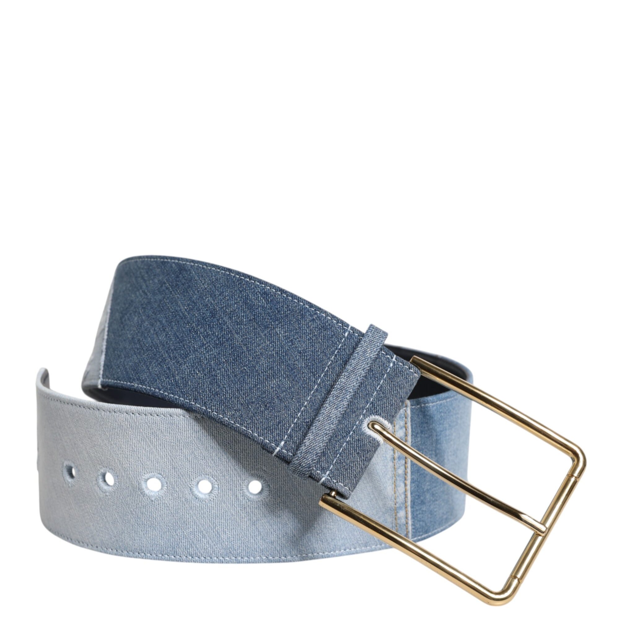 Dolce & Gabbana Two Tone Blue Denim Gold Metal Buckle Belt Dolce & Gabbana