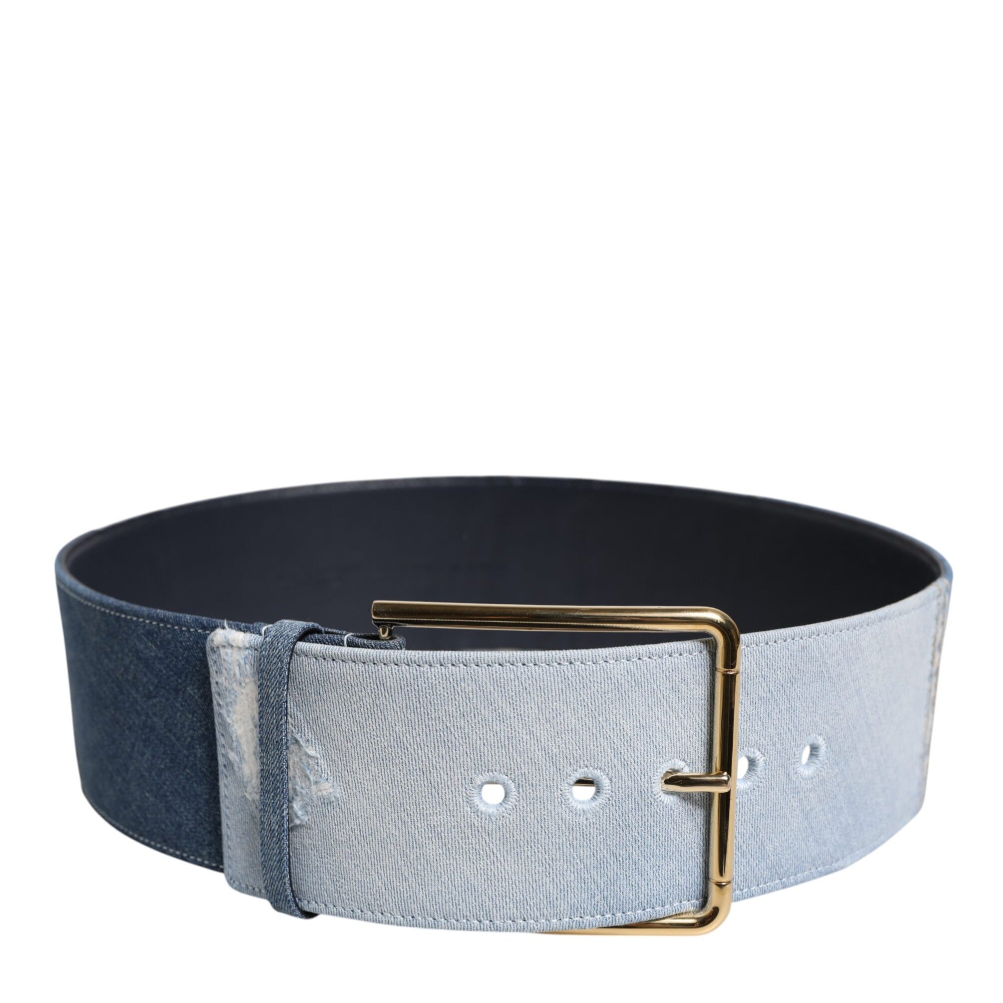 Dolce & Gabbana Two Tone Blue Denim Gold Metal Buckle Belt Dolce & Gabbana