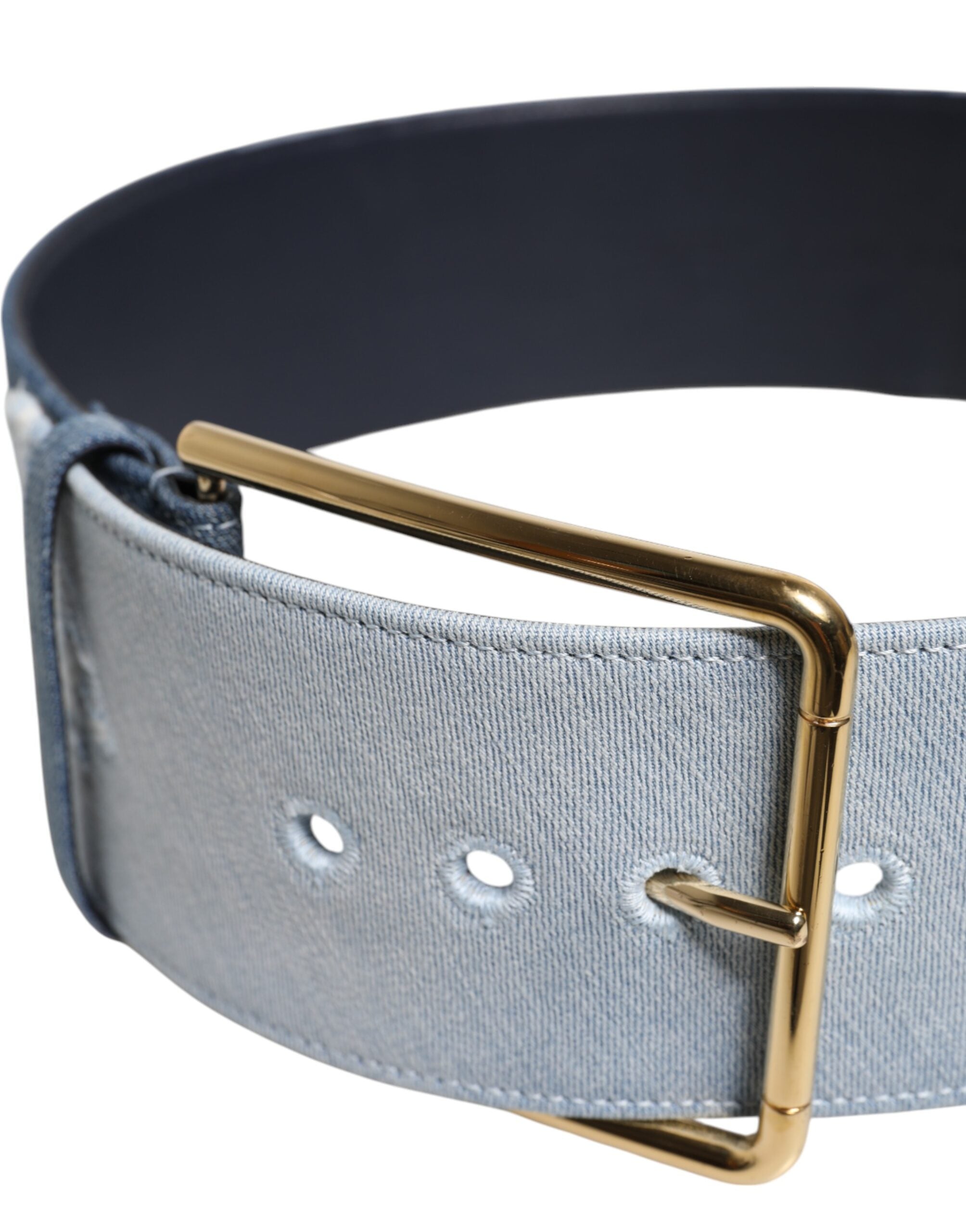 Dolce & Gabbana Two Tone Blue Denim Gold Metal Buckle Belt Dolce & Gabbana