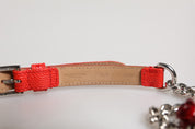 Dolce & Gabbana Red Leather Silver Chain Floral Cintura Belt Dolce & Gabbana