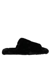 Black Polyester Velvet Slides Slipper Shoes