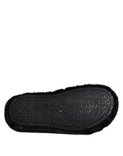 Black Polyester Velvet Slides Slipper Shoes