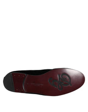 Black Velvet Embellished Loafer Slip On Shoes