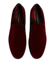 Red Cotton Velvet Slip On Loafers Formal Shoes