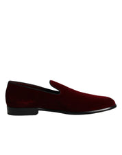 Red Cotton Velvet Slip On Loafers Formal Shoes