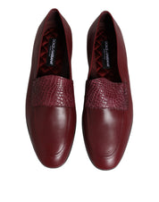 Dolce & Gabbana Burgundy Calfskin Leather Formal Slip On Shoes Dolce & Gabbana