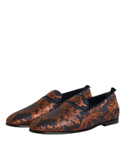 Black Jacquard Polyester Slip On Loafers Shoes