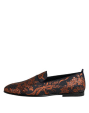 Black Jacquard Polyester Slip On Loafers Shoes