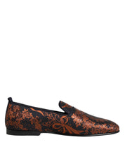Black Jacquard Polyester Slip On Loafers Shoes