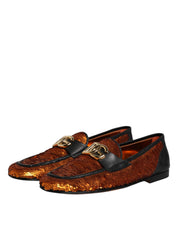 Orange Sequin Embellished Men Loafers Shoes