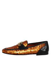 Orange Sequin Embellished Men Loafers Shoes