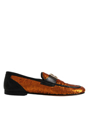 Dolce & Gabbana Orange Sequin Embellished Men Loafers Shoes