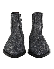 Dark Gray Cotton Sequined Chelsea Boots Shoes