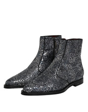 Dark Gray Cotton Sequined Chelsea Boots Shoes