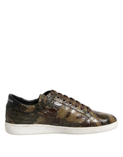 Brown Exotic Leather Low Top Sneakers Shoes