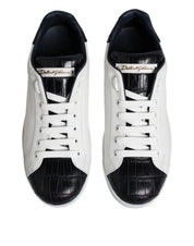 White Black Leather Portofino Sneaker Shoes