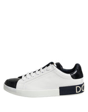 White Black Leather Portofino Sneaker Shoes