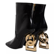 Black Jackie Leather Mid Calf Boots Shoes