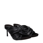 Black Leather Stiletto Heel Sandals