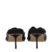 Black Leather Stiletto Heel Sandals