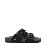 Black Leather Slippers
