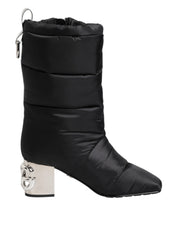 Black Padded Mid Calf Logo Heel Boots Shoes