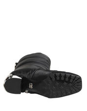 Black Padded Mid Calf Logo Heel Boots Shoes