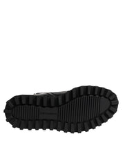 Black Leather Lace Up Mid Calf Boots Shoes