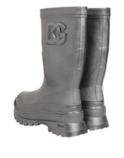 Metallic Silver Pull On Rain Boots Shoes
