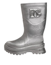 Metallic Silver Pull On Rain Boots Shoes
