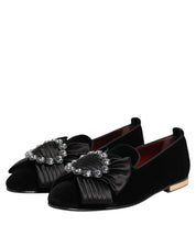 Black VATICANO Crystal Ribbon Slip On Shoes