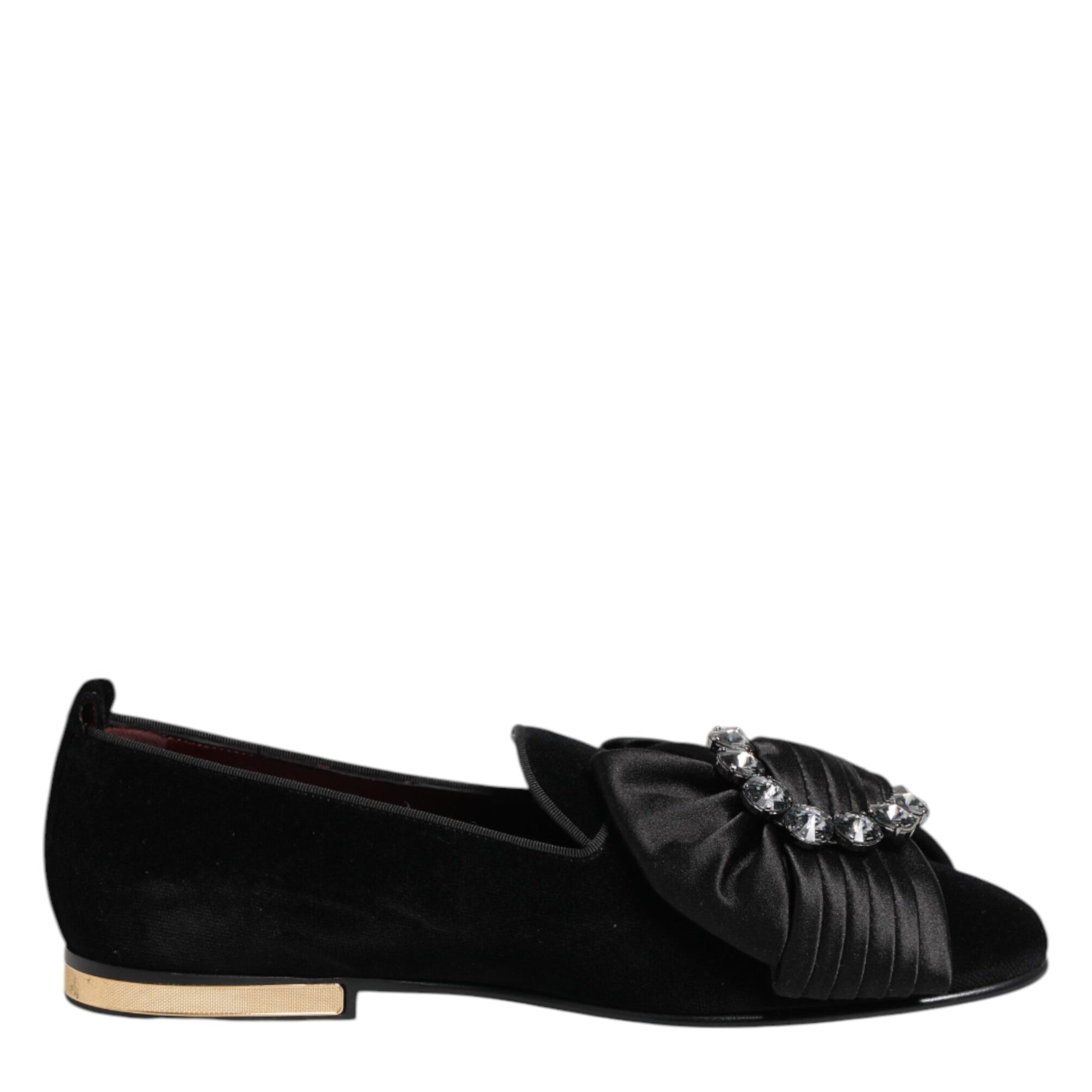 Dolce & Gabbana Black VATICANO Crystal Ribbon Slip On Shoes Dolce & Gabbana