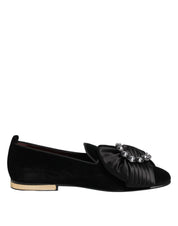 Dolce & Gabbana Black VATICANO Crystal Ribbon Slip On Shoes Dolce & Gabbana