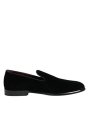 Dolce & Gabbana Black Velvet Loafers Formal Men Dress Shoes