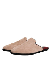 Beige Suede Leather Slides Flat Slipper Shoes