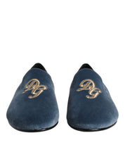 Dolce & Gabbana Blue Velvet DG Logo Loafers Formal Shoes Dolce & Gabbana