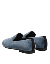 Dolce & Gabbana Blue Velvet DG Logo Loafers Formal Shoes Dolce & Gabbana