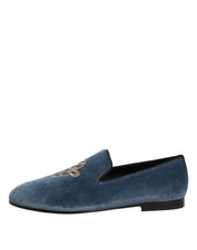 Dolce & Gabbana Blue Velvet DG Logo Loafers Formal Shoes Dolce & Gabbana