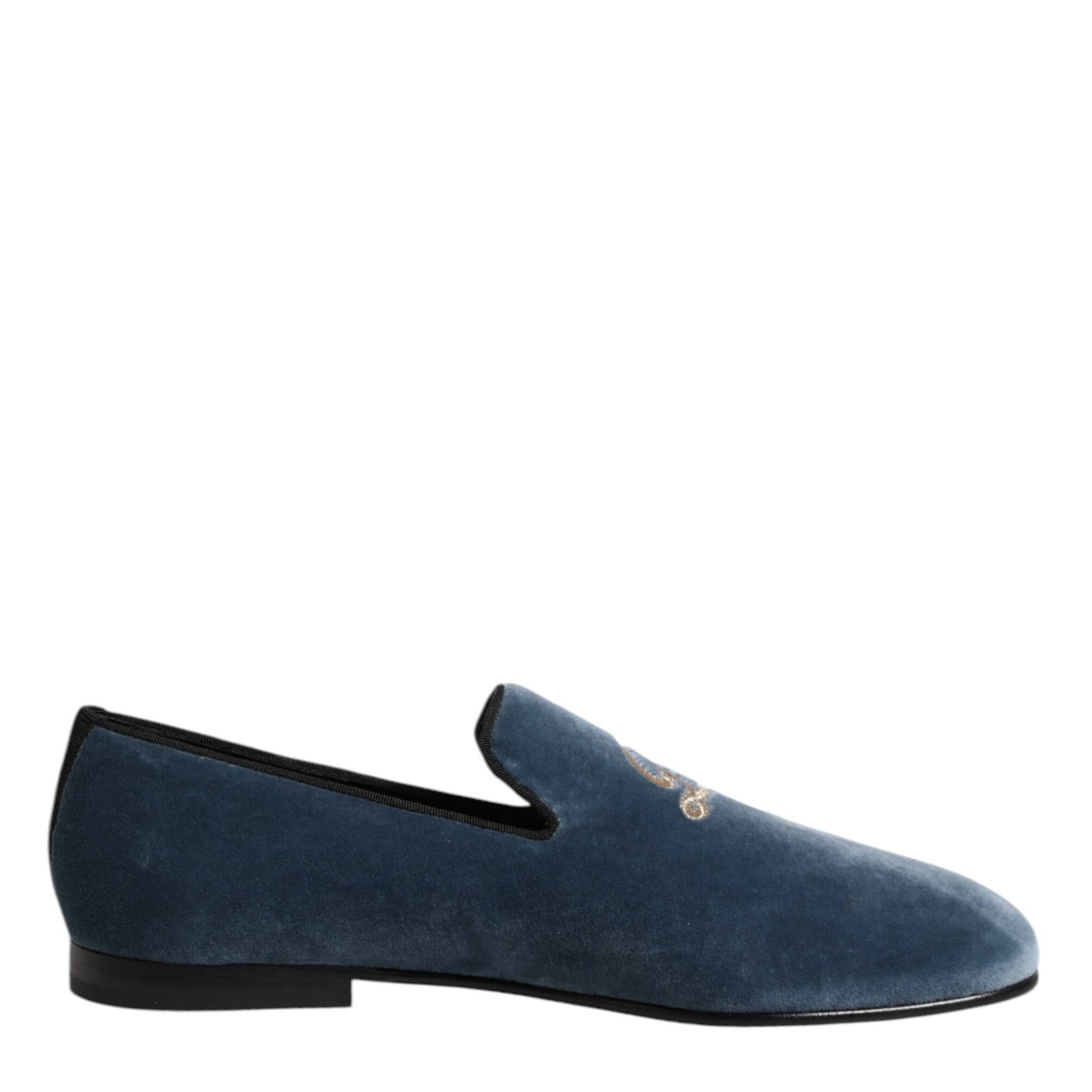 Dolce & Gabbana Blue Velvet DG Logo Loafers Formal Shoes Dolce & Gabbana