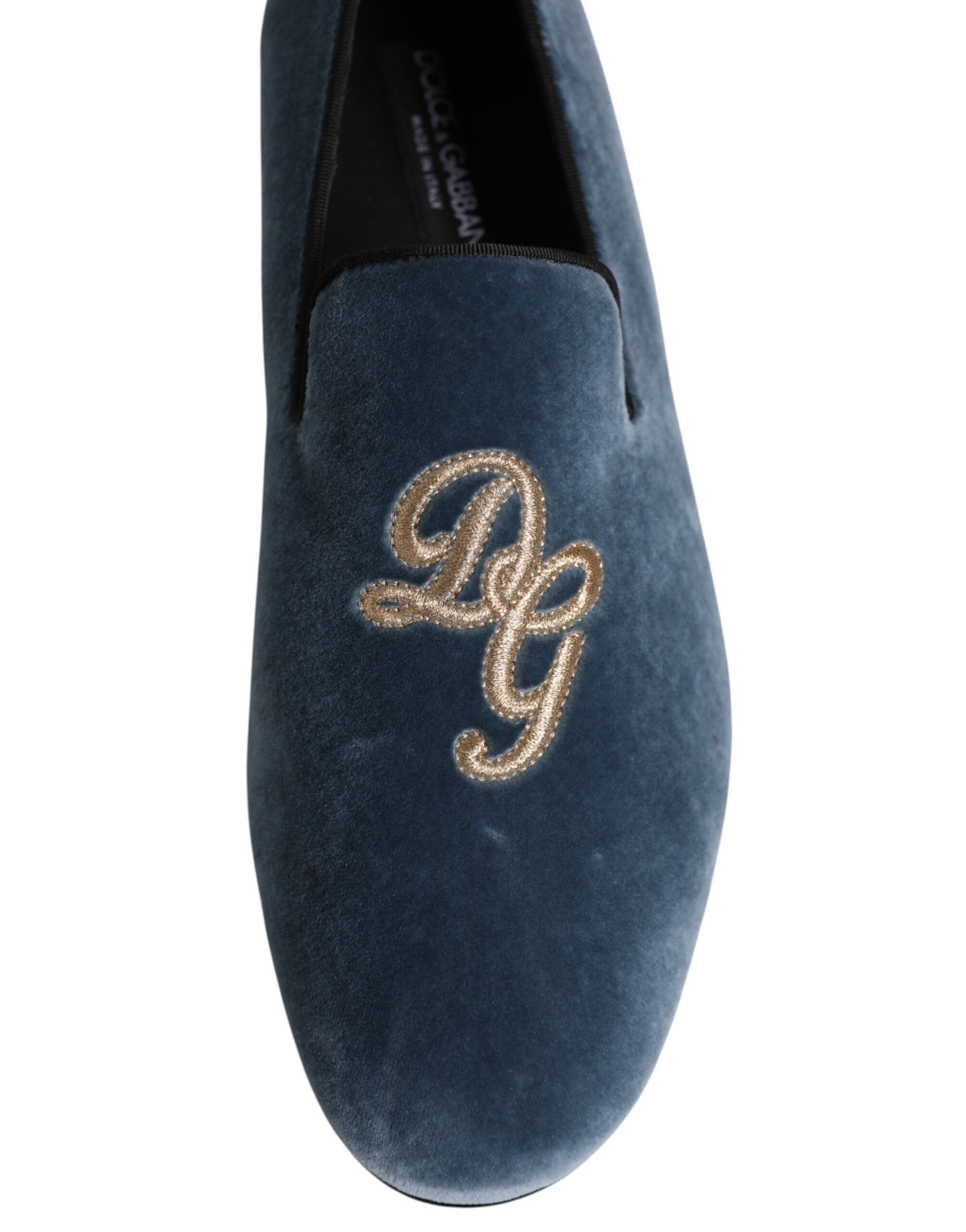 Dolce & Gabbana Blue Velvet DG Logo Loafers Formal Shoes Dolce & Gabbana