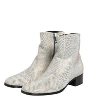 White Strass DG Logo Heels Ankle Boots Shoes