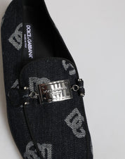 Dolce & Gabbana Blue Logo Cotton Loafers Formal Dress Shoes Dolce & Gabbana