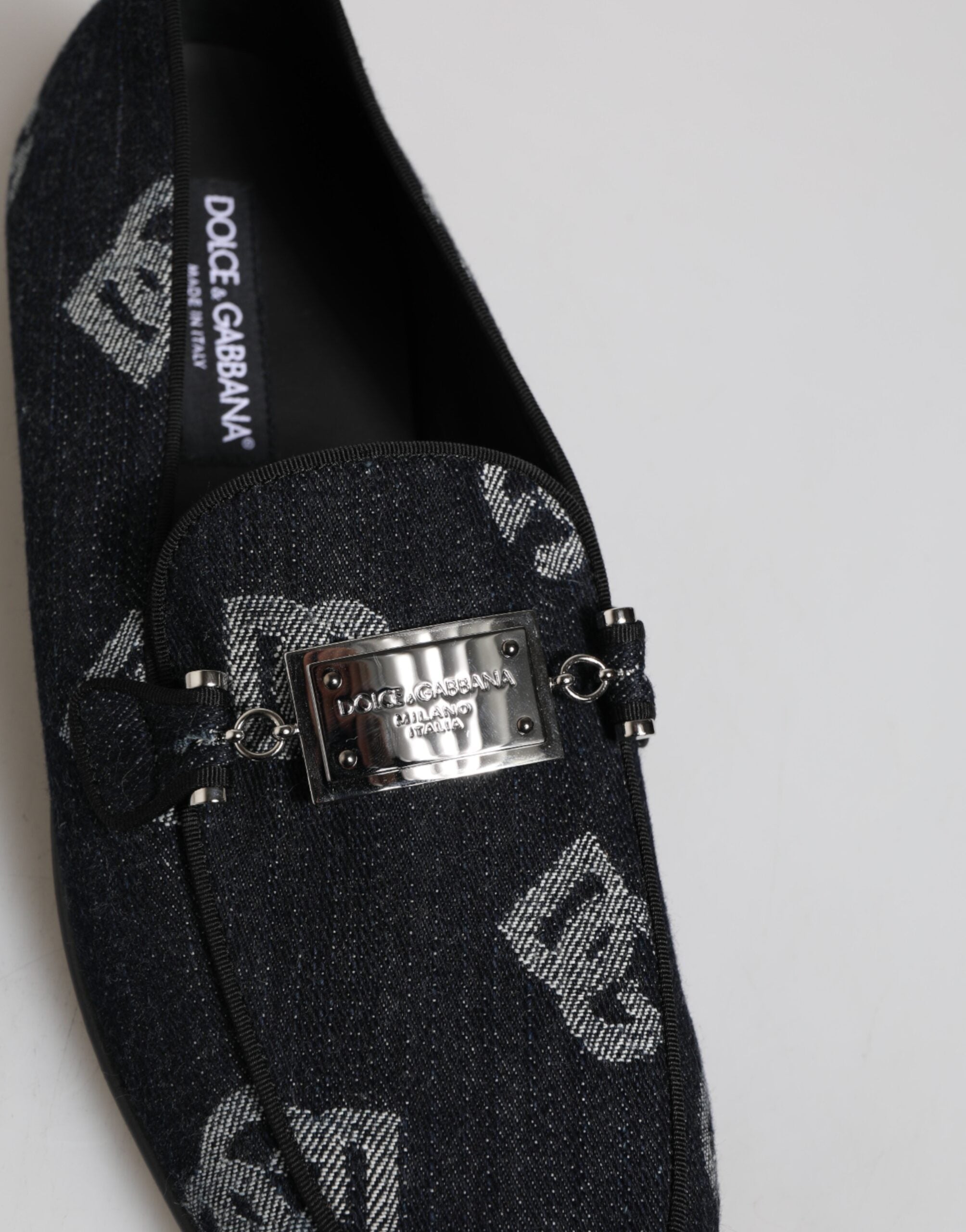 Dolce & Gabbana Blue Logo Cotton Loafers Formal Dress Shoes Dolce & Gabbana