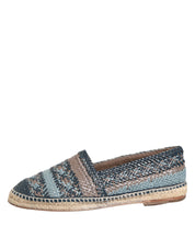Blue Gray Woven Leather Buffalo Espadrille Shoes