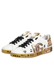 White Gold Crystal Portofino Sneakers Shoes