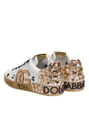 Dolce & Gabbana White Gold Crystal Portofino Sneakers Shoes Dolce & Gabbana