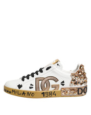White Gold Crystal Portofino Sneakers Shoes