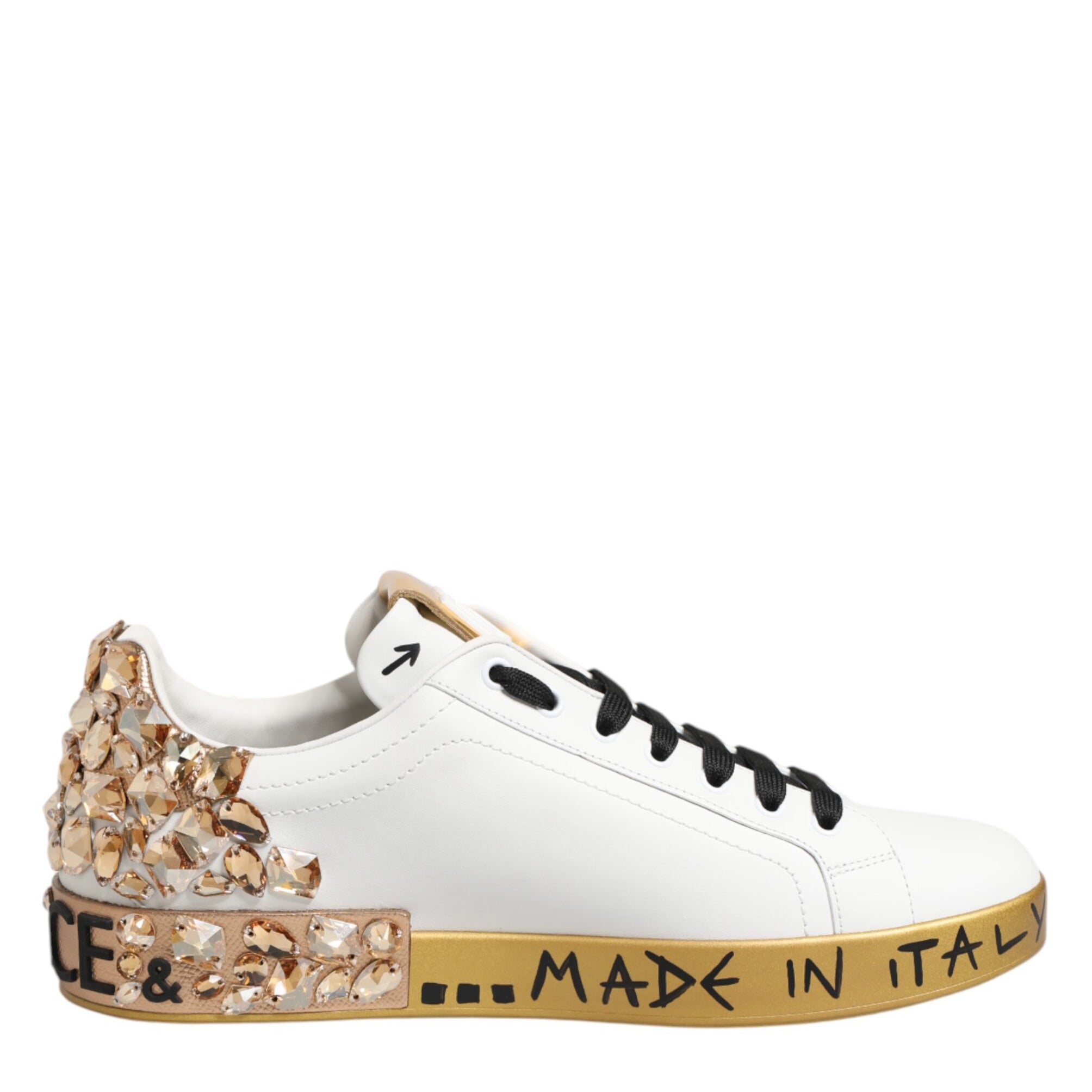 Dolce & Gabbana White Gold Crystal Portofino Sneakers Shoes Dolce & Gabbana